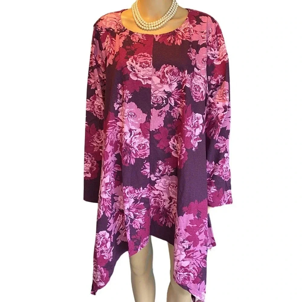 NWOT Roaman’s Boho Floral Casual Spring Summer Cotton Blouse Women Plus Sz 3X